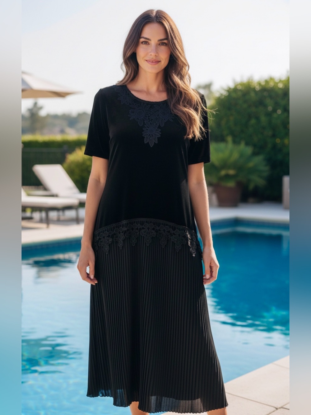 SL Fashions Vintage Black Midi Dress Size 16